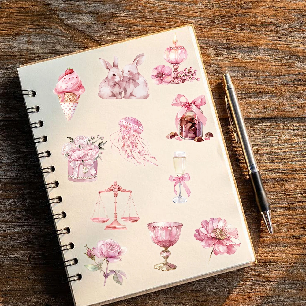 50PCS Pink Light Color Stickers Butterfly Luggage Mysterious Laptop DIY Art Card Waterproof Personality Waterproof PVC Decal ﻿