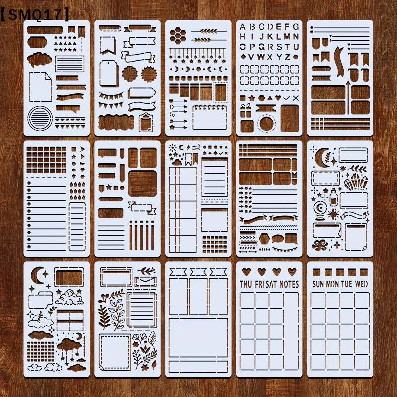 15Pcs Diary Drawing Templates Reusable  Stencils For Painting DIY Scrapbooking Diary Scrapbook Journal Stationery Gifts【SMQ】