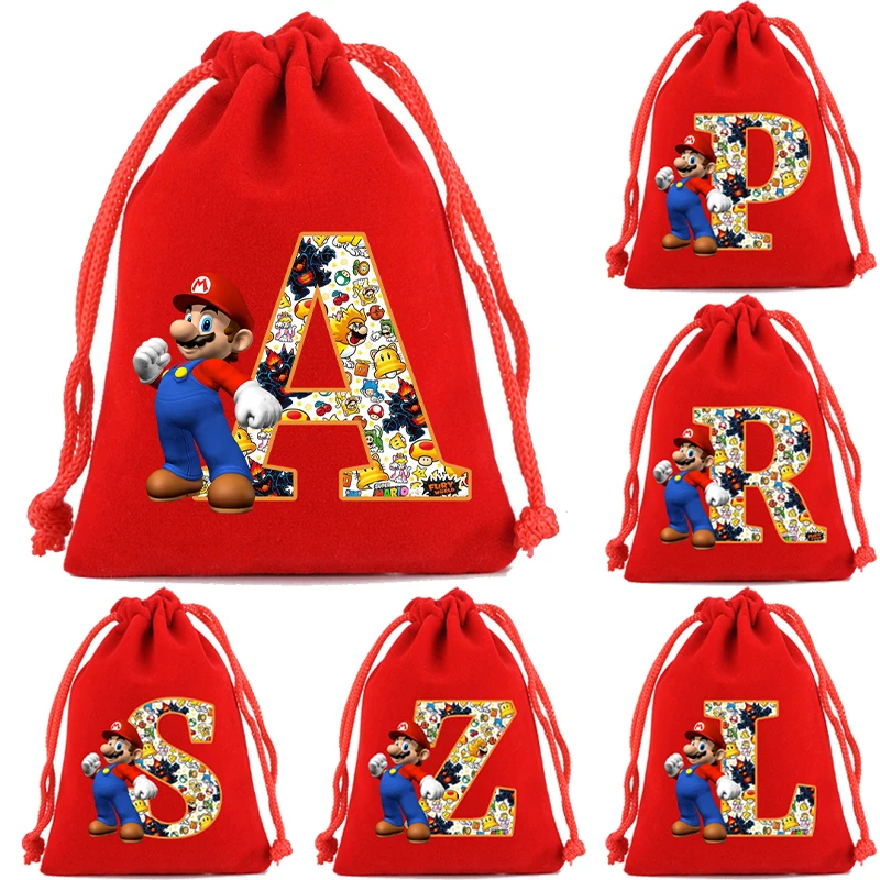 New Super Mario Bros Plush Drawstring Bag Children Handbag Cartoon Letter Printed Storage Bags Boys Travel Bag Birthday Gifts