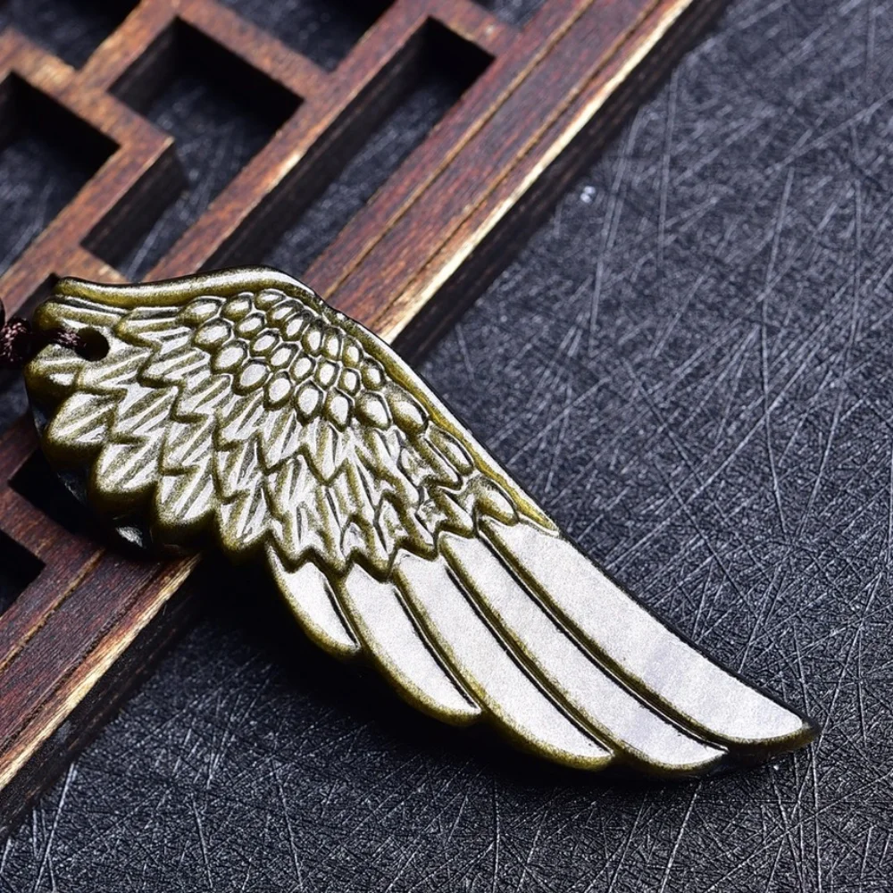 3PCS Natural Golden Obsidian Angel Wings Carving Children's Jewelry Healing Gemstone Cute Accessory for Holiday Gift
