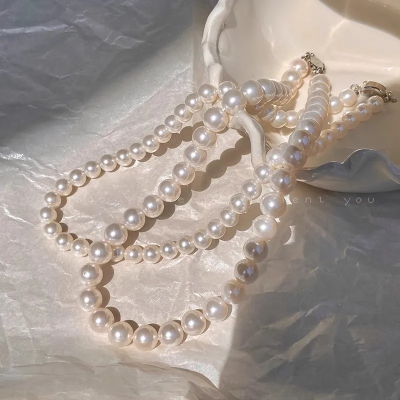 2025 New Popular Ingot Buckle Pearl Necklace for Women, Light Luxury Temperament Beaded Clavicle Chain for Daily & Party Wear