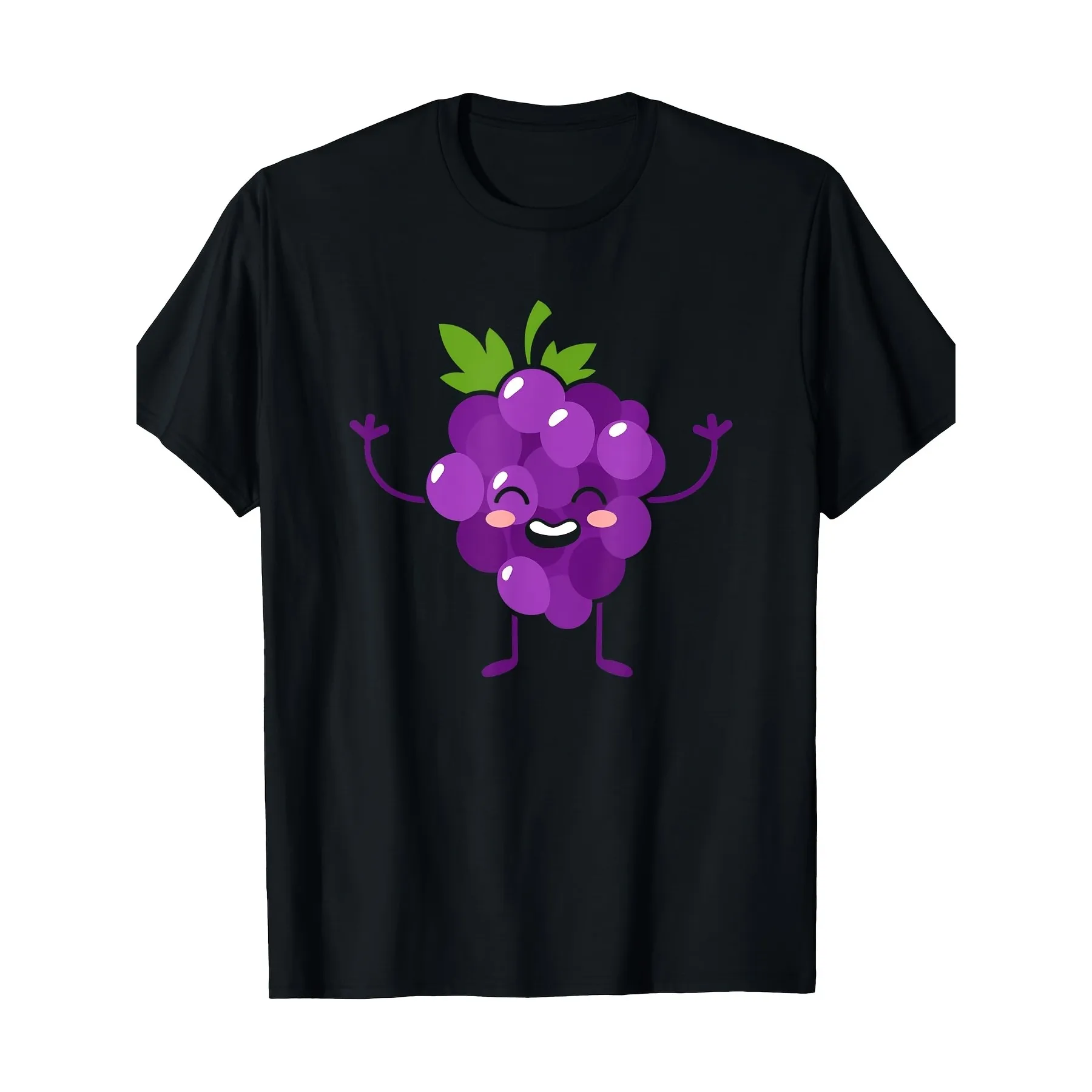 

Cute Happy Grape Fruit Graphic Tee Funny Food Print Short Sleeve Casual Cotton T-Shirt