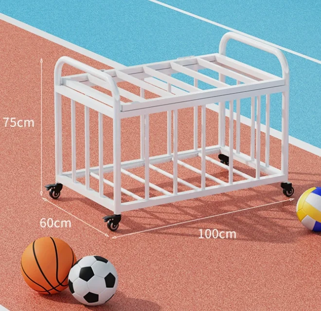Mobile Storage Frame with Pushing Cart Basketball Rack and Storage Basket for Balls Storage