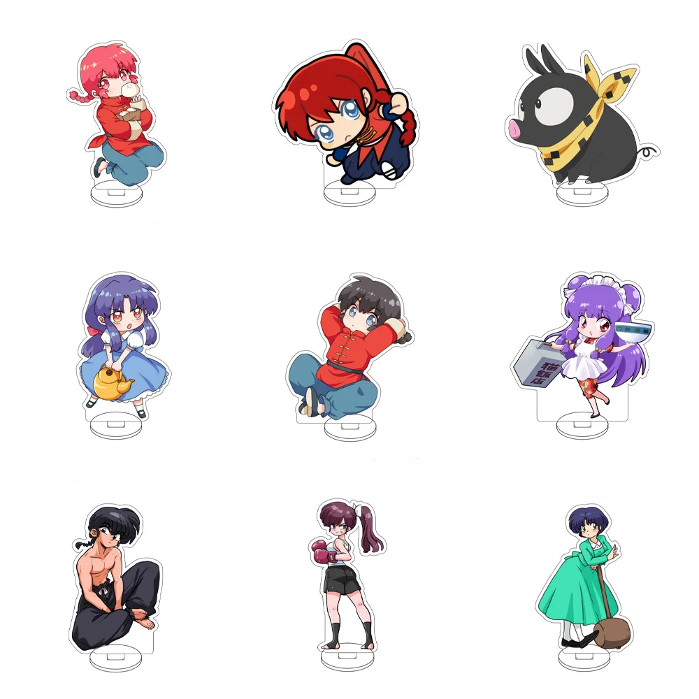 10CM Anime Ranma Nibun-no-Ichi Figure Stand Model Ranma/Tendou Akane/Saotome Genma Cute Desk Decor Standing Sign Gifts