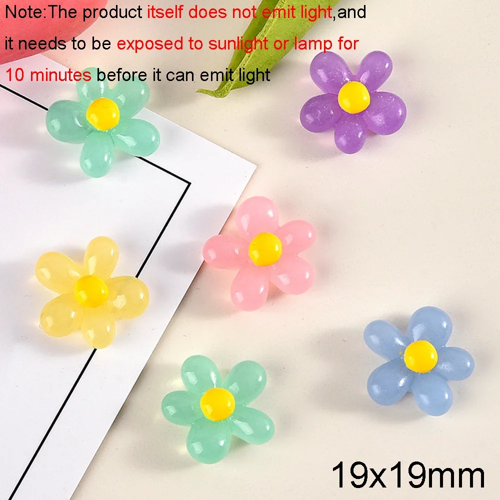 20PCS Noctilucent Five Petal Flower Resin Flatback Cabochons For Hairpin Scrapbooking DIY Jewelry Craft Decoration Accessories