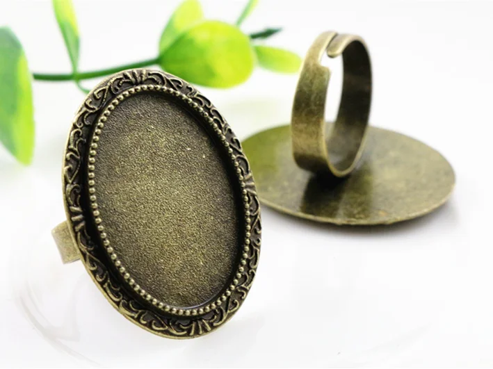 18x25mm 5pcs Antique Silver colour Gold Color Bronze Oval Adjustable Ring Settings Blank/Base,Fit 18x25mm Glass Cabochons
