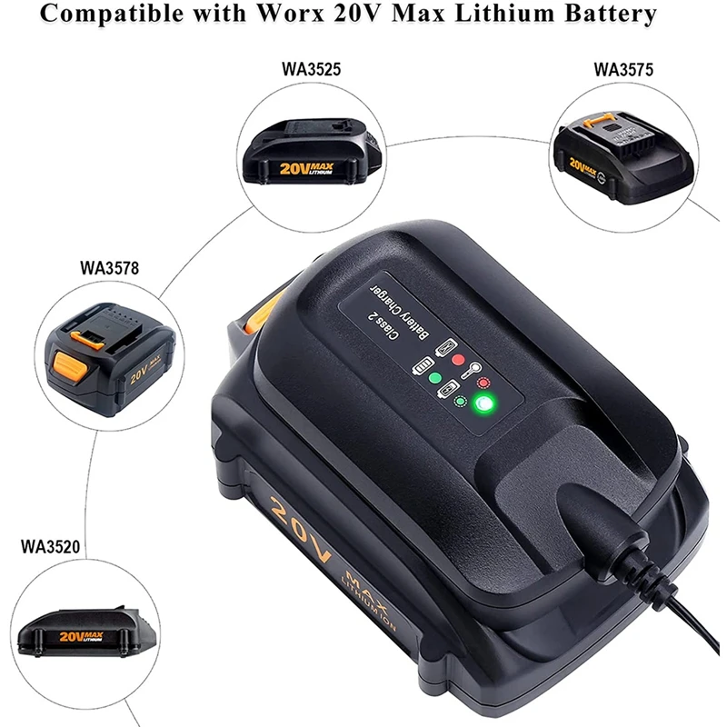 WA3742 20V Lithium Charger For Worx 18V 20V Lithium Battery WA3578 WA3525 WA3520 WA3575 WA3742 WA3732, EU Plug