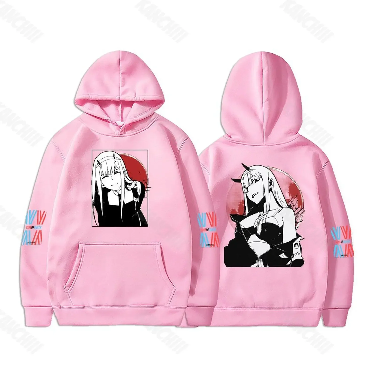 Hot Anime DARLING in the FRANXX Men Women Hoodies Zero Two Graphic Print Hooded Plus Size Sweatshirt Harajuku Unisex Pullover