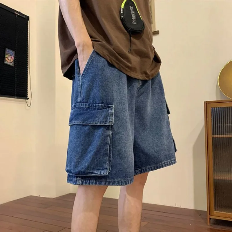 مع جيوب واسعة نصف جينز قصير السراويل للرجال البضائع الفاخرة شعبية Jorts بيع رقيقة الصيف Harajuku الأصلي رجل الدنيم السراويل