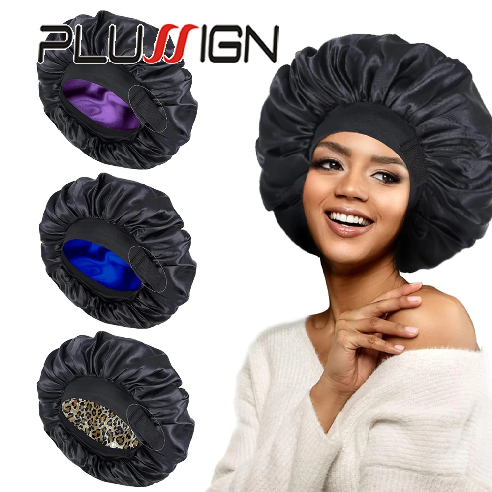 

Двухслойная шапочка для сна на атласной подкладке с регулируемой резинкой, ночной чепчик для волос для плетеных и вьющихся причесок
