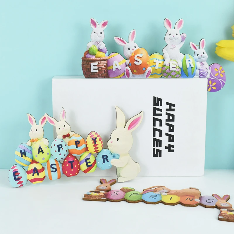 Easter Door Frame Decoration Cartoon Cute Little Rabbit Happy Easter Hello Spring Striped Egg Carrot Decor Easter Party supplies