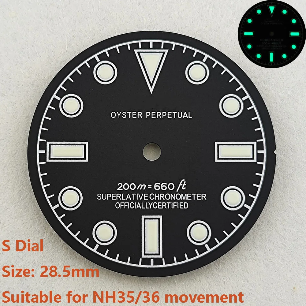 High Quality 28.5mm NH35dial watch dial S dial green luminous suitable for NH35 NH36 movement watch accessories repair tool