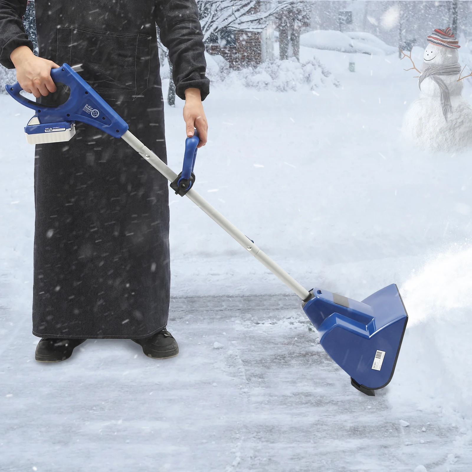 

Small Electric Lithium Battery Manual Snow Thrower School Road Cleaning Tool Cordless Charging Snow Sweeper-Blue