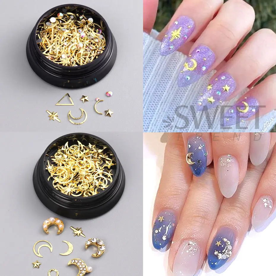 1 Box Moon Star Nail Art Rivets Stud 3D DIY Charms Metal Decor Wholesale Fashion Japan Style Jewelry Decoration Accessories SWXD