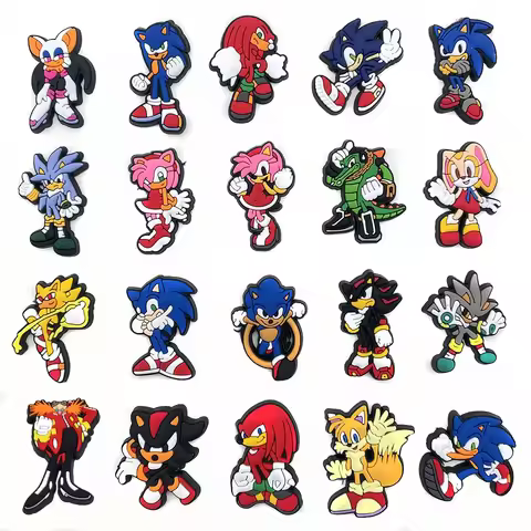 20pcs/set Game Cartoon Hedgehog Hole Shoes Shoes Flower Toys Sonic Action Figures PVC Decorative Buckle Accessories Kids Gifts