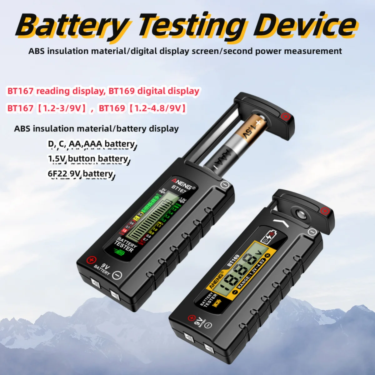 BT167 BT169 Battery Level Tester Battery Capacity Tester Battery Level Monitor Remaining Battery Level Tester AA/AAA/C/D/9V/1.5V