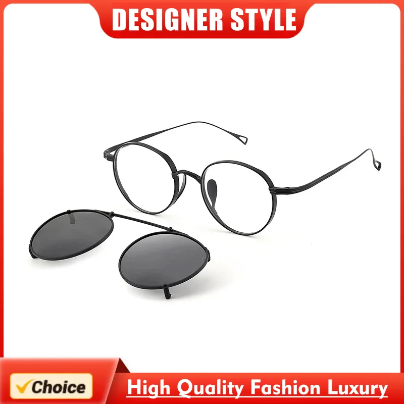 

KAME Style Titanium Clip-on Polarized Sunglasses MANNEN Oval Frame 2 in 1 Dual-use Flip-up Prescription Men Women Glasses 10518T