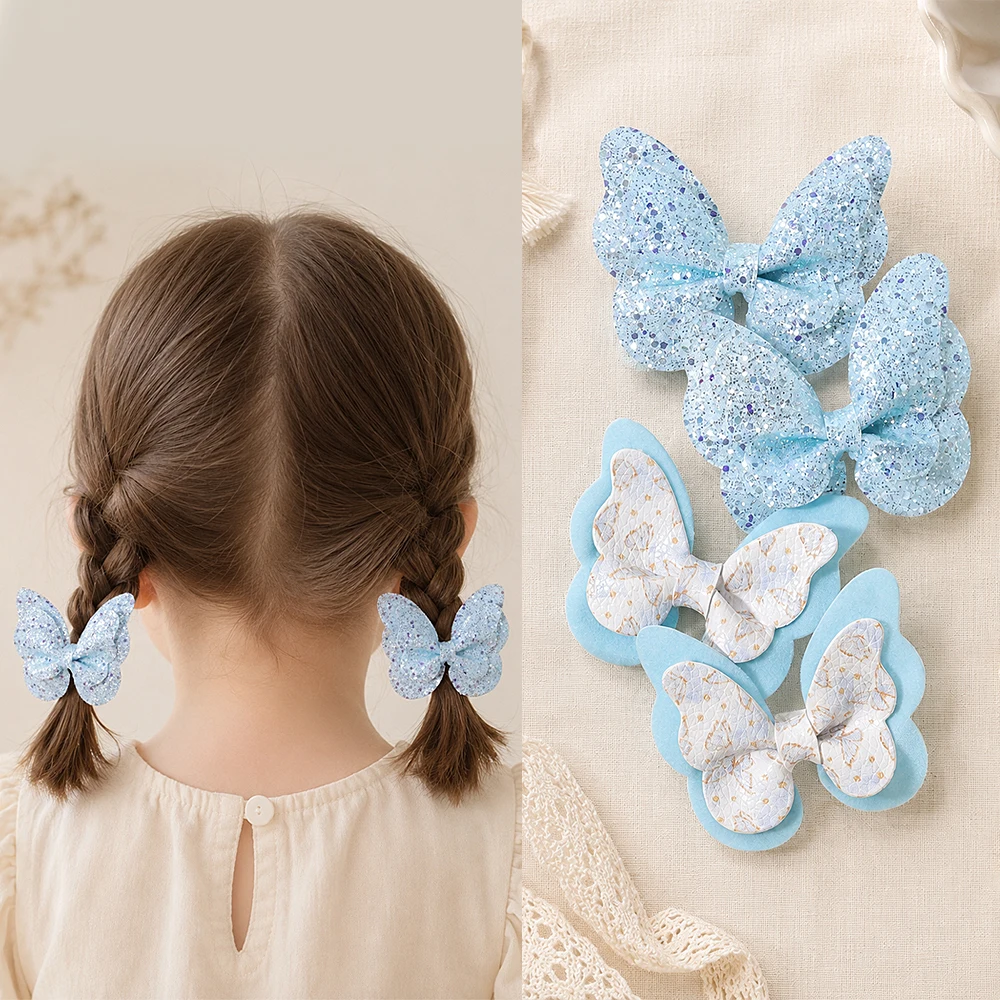 

1 Set Cute Glitter Butterfly Hair Bows Clips Girls Peach Fruit Print Double Layer Hair Barrettes Kids Shiny Hair Accessories