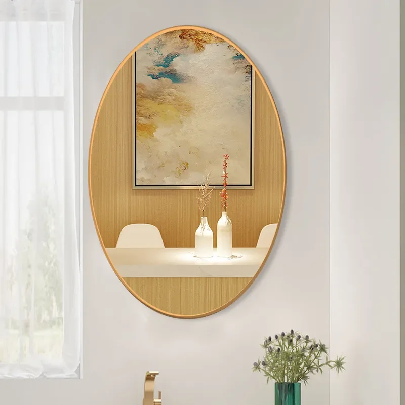 Elliptical Aluminum Alloy LED Bathroom Mirror Intelligent Induction Stepless Dimming Ultra Clear Anti Fog Cosmetic Hotel Wall