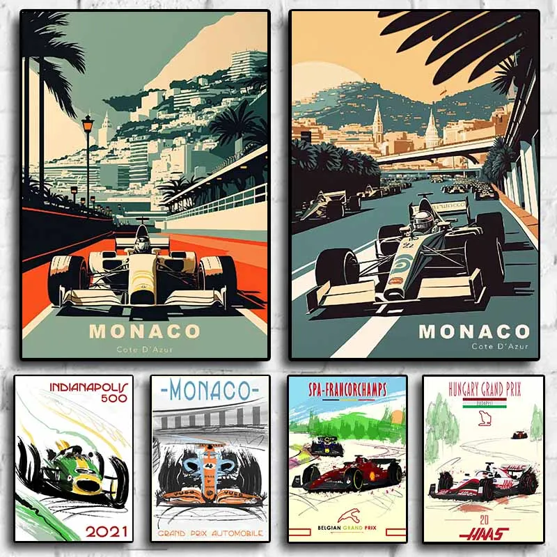 F1 Poster Formula 1 Grand Prix Racing Posters Aesthetics Monaco Circuit Track Motorsport Canvas Print Wall Art Racer Room Decor