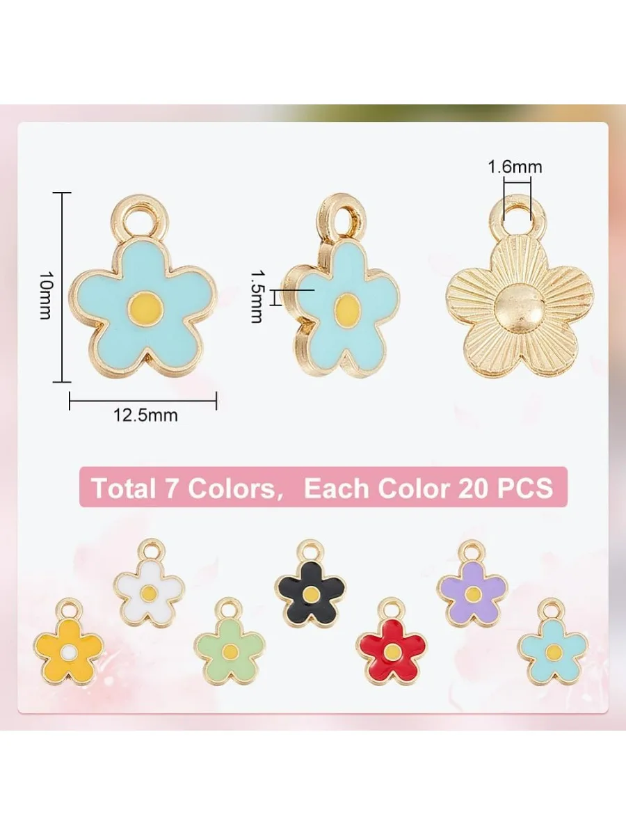 140 Pcs 7 Colors Enamel Flower Charms Mixed Color Alloy Charms Metal Floral Pendant Charm Colorful Cute Flower Charms Daisy