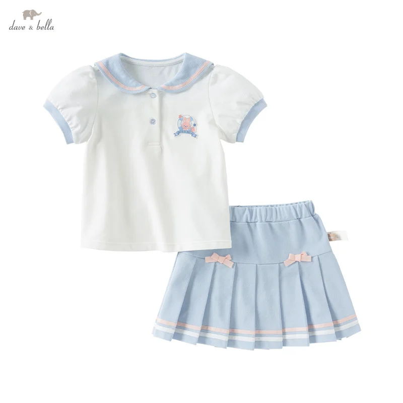 Dave Bella Children Skirt Set Summer New Baby Sports Polo Shirt Two Piece Set Sweet Cute Children's Clothing DB2251294