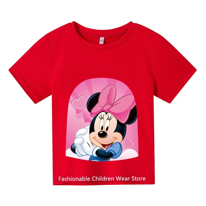 Camiseta de algodão de manga curta infantil, bonito desenho animado mickey mouse, top casual para estudantes, moda para meninas, novo, 2024