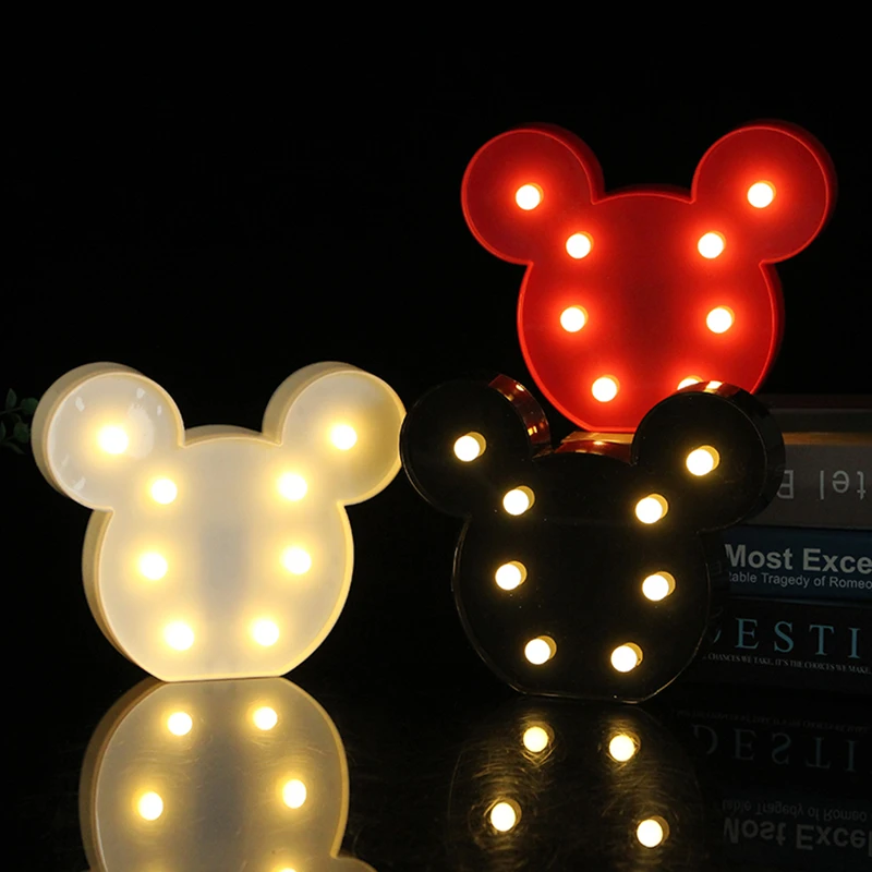 Luz de noche 3D de Mickey para niños, alimentado por batería de Animal Caroon, decoración de dormitorio para niños, decoración de fiesta de