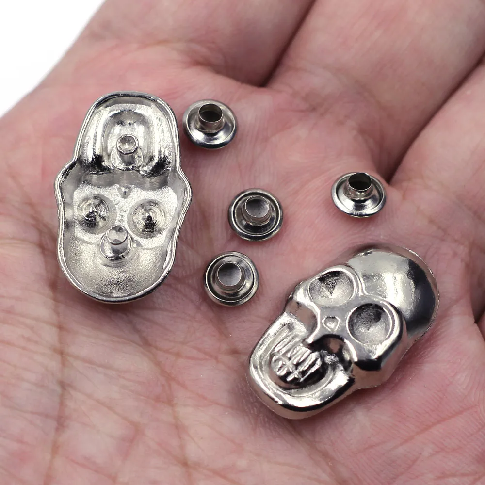 Silver Tone Punk Crane Skull Spike Garment Studs Spots Rivets For Clothing Belt 26x16mm