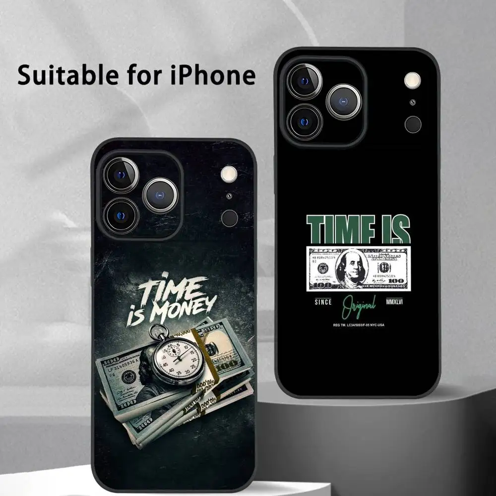 Funny Time is Money Phone Case For iPhone 17 16 15 14 13 12 11 Pro Max Plus Mini Black Frosted Soft Shell Funda - view 2
