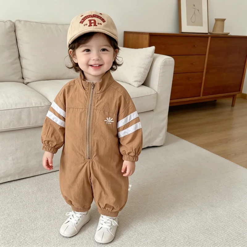 Kids Outdoor Jumpsuit - ชุดจั๊มสูทแขนยาวลำลองสำหรับเด็กผู้ชายและเด็กผู้หญิง พร้อมซิป เหมาะสำหรับฤดูใบไม้ร่วง ชุดสำหรับเด็กใส่เล่นกลางแจ้ง