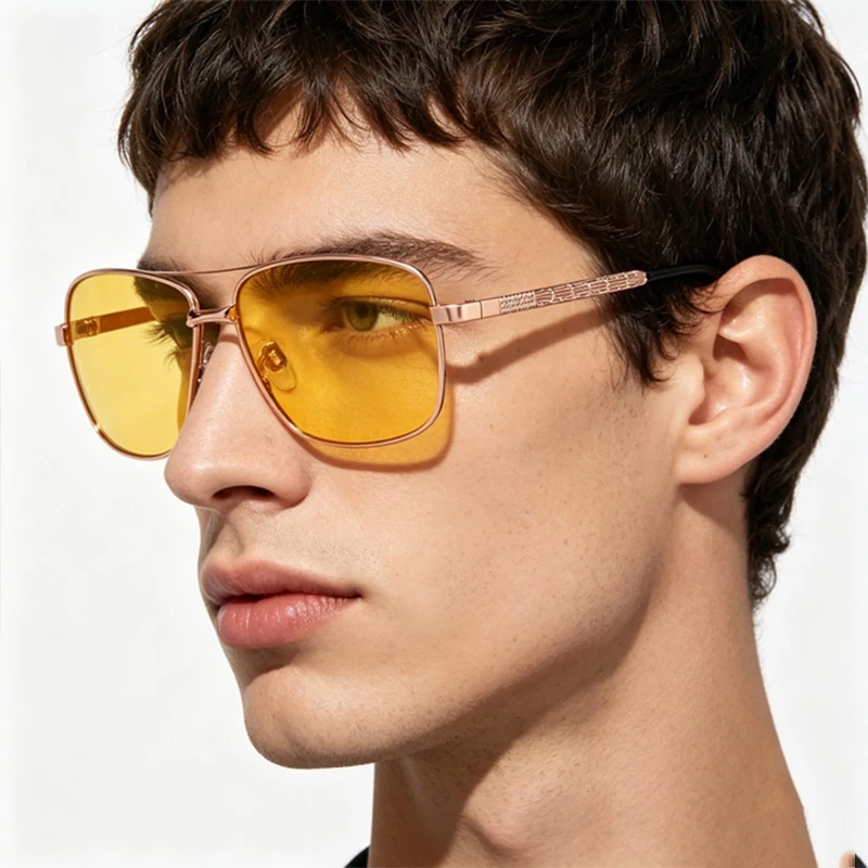Rectangular Men Women Polarized Sunglasses Brand Design Fashion Retro Vintage Night Vision Driving Fishing Yellow Sun Glasses