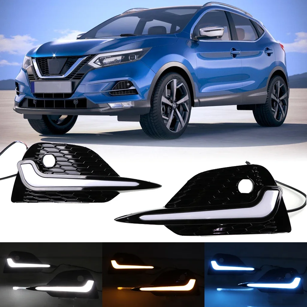 3 Color LED DRL for Nissan Qashqai / Rogue Sport 2017 2018 2019-2021 Daytime Running Light with Dynamic Turn Signal + Blue Mode