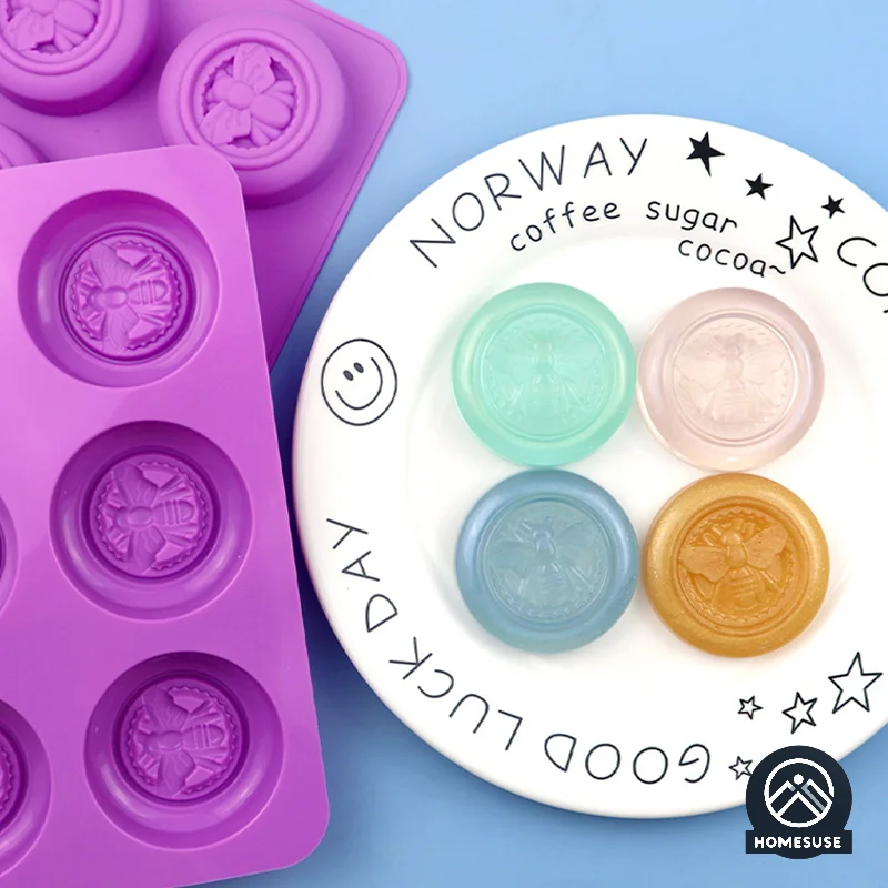 

6 Holes Round Bees Pattern Silicone Soap Molds DIY Aromath Soaps Scented Candle Chocolate Mousse Making Handmade Soap Molds