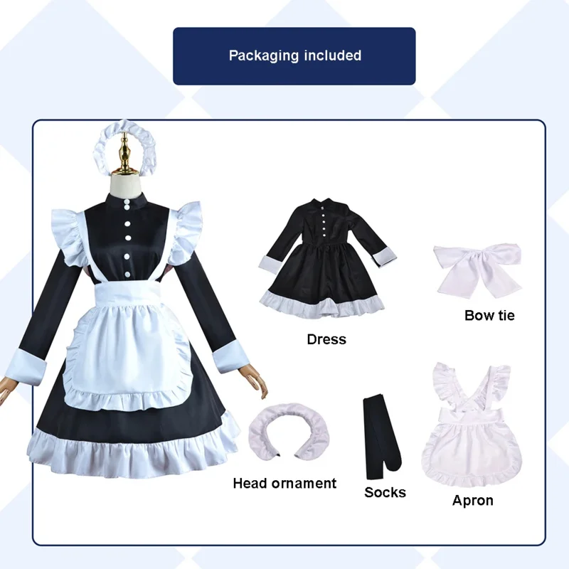 Pakaian pelayan pria gaun pendek anime gaun pendek hitam dan putih gaun Lolita celemek untuk pria kostum cosplay kafe pakaian