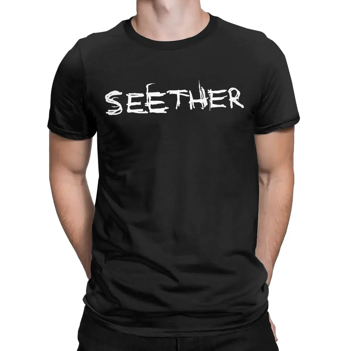 SEETHER Men's T Shirt Funny Tees Short Sleeve Crewneck T-Shirt Cotton Summer Tops