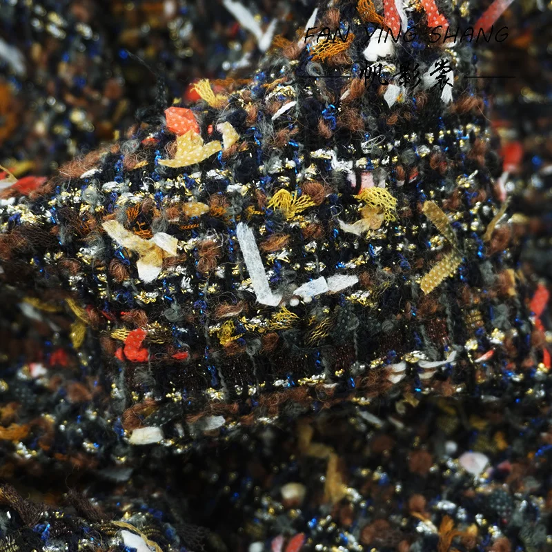 

2025 Coffee Color Shining Blue Butterfly Gauze Wool Tweed Fabric For Coat Telas Costura Tissus Couture ткань Sewing Stoffe