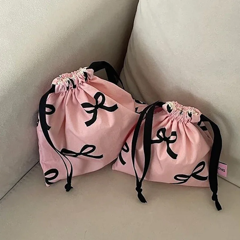 Borsa con coulisse con nodo a fiocco borsa per cosmetici coreana Y2k portafoglio da donna portafoglio dolce Kawaii String Mini Pouch Mini Bag da