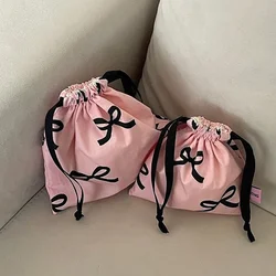 Borsa con coulisse con nodo a fiocco borsa per cosmetici coreana Y2k portafoglio da donna portafoglio dolce Kawaii String Mini Pouch Mini Bag da ragazza