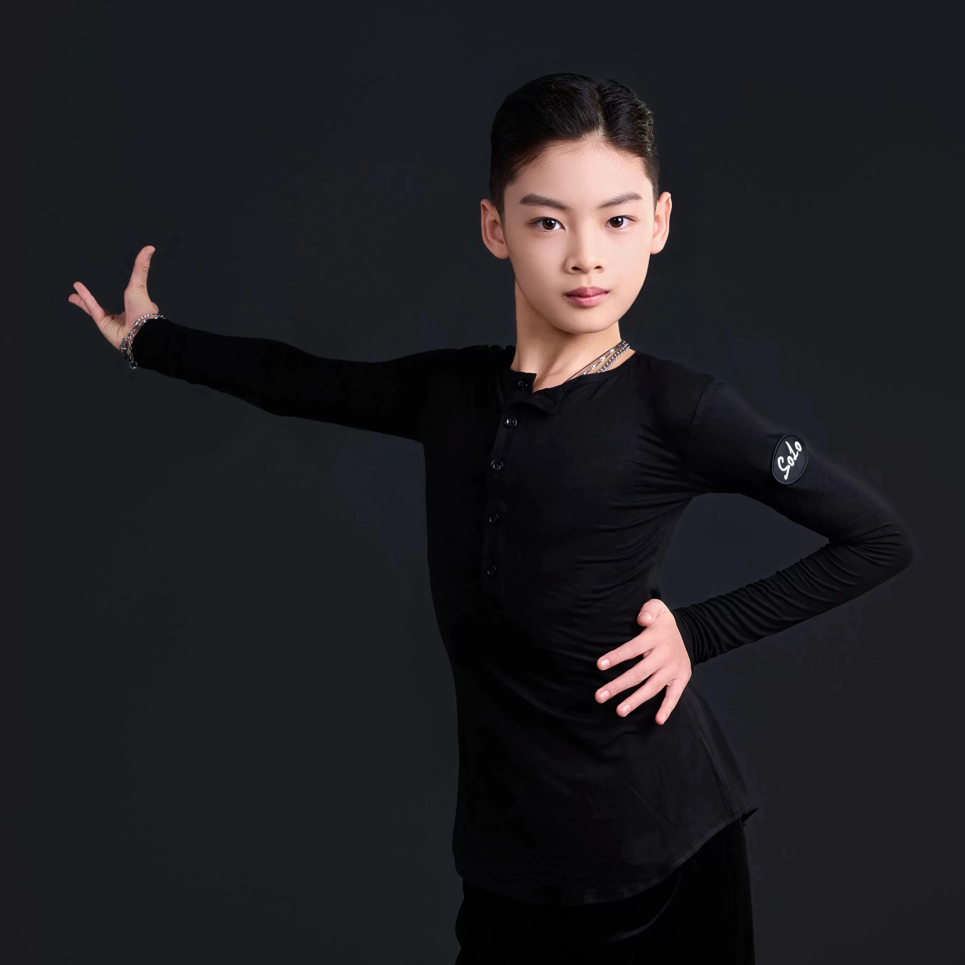 Kids Latin Dance Performance Costumes For Boys Black Long Sleeved Shirts Rumba Samba Ballroom Dancewear Latin Cloting XH5457