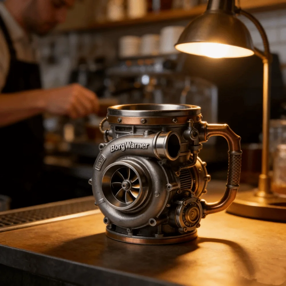Resin Turbocharger Mug Comfortable Grip Mechanical Element Style 3D Engine Cup Handcrafted Sturdy and Durable Coffee Mug