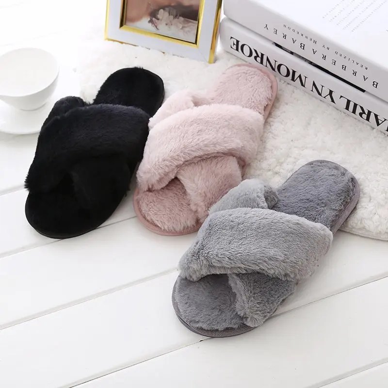 Women Solid Color Coral Fleece Slippers Soft Non-disposable Home Hospitality Slippers Party Gifts Wedding Guests Slippers