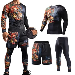 ZRCE Chinese Style Men's Tracksuit Dragon T-shirt Gym Fitness Compression Sports Suit Man Clothes Running Jogging Sport Set