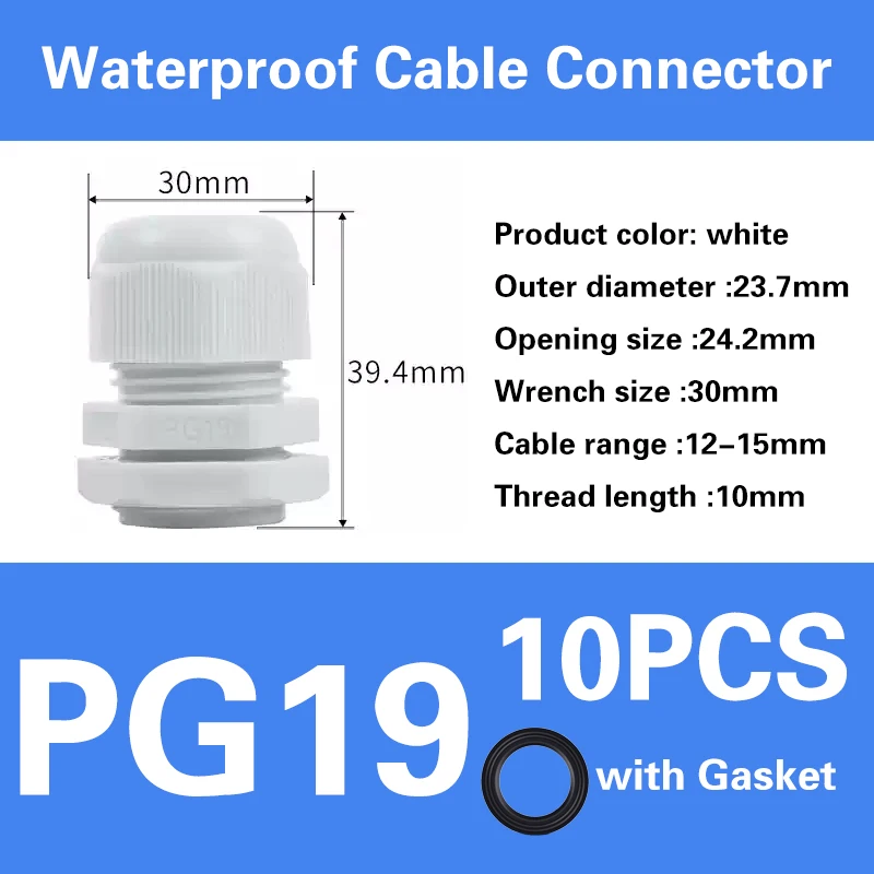 Wasserdichte Kabelverschraubung der PG-Serie, Kabeleinführung, IP68, weiß, schwarz, Nylon-Kunststoff-Stecker, PG7/9/11/16, PG19/21/36/63, PG21/24/25/29