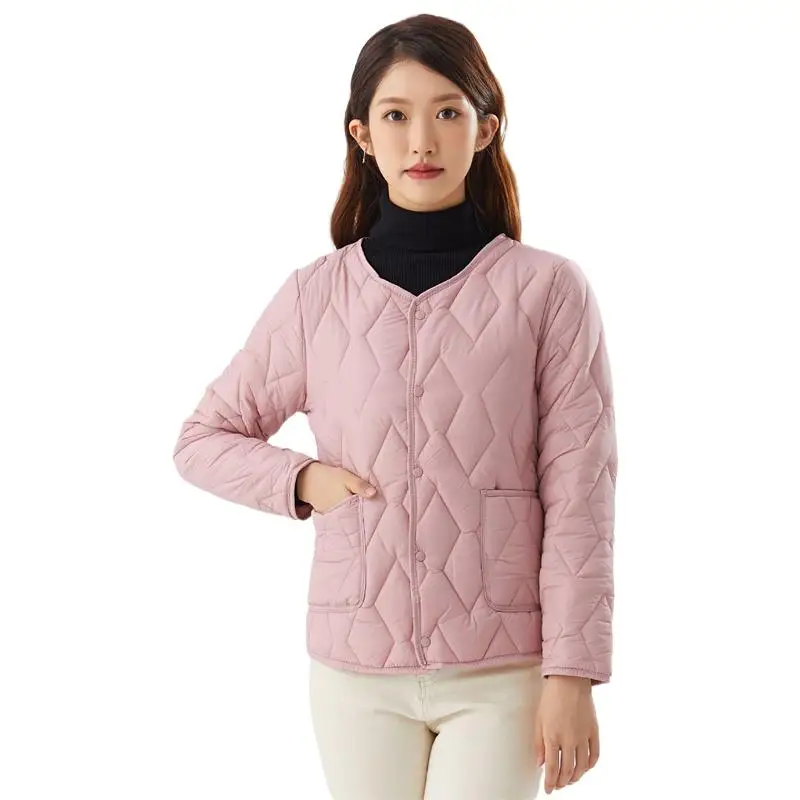 Women's Autumn Winter New O-Neck Ultra Light Down Jacket Hot Selling Cozy Chic Female Pink Solid Warm Portable Home Clothing