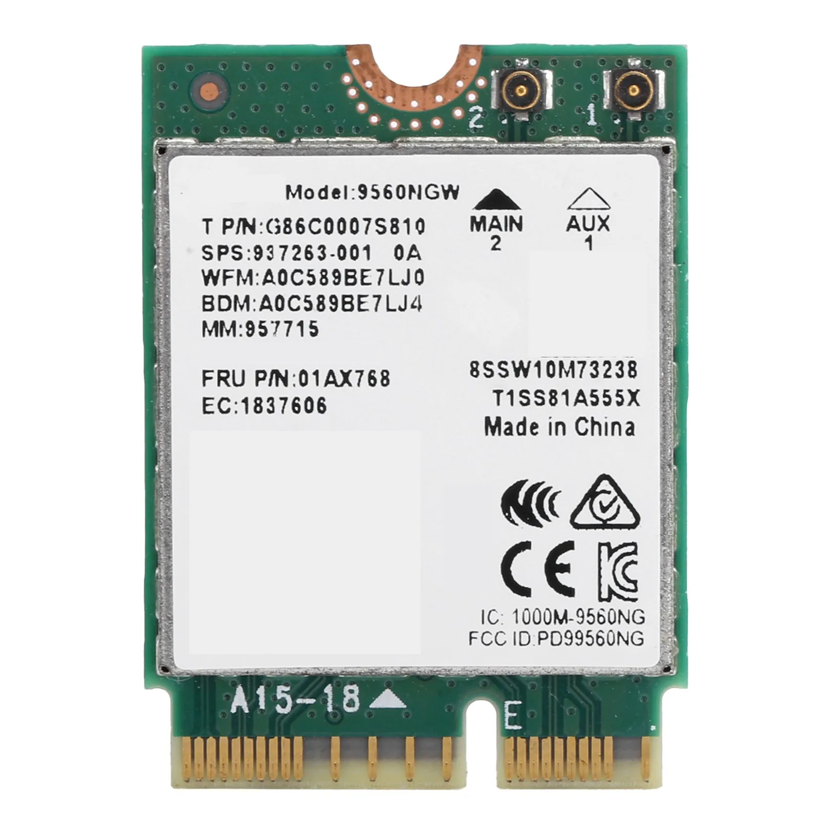 Wireless Network Card Bluetooth5.0 802.11ac M.2 Wifi Adapter with Antenna 9560NGW 1730Mbps2Pcs External Antenna Cables