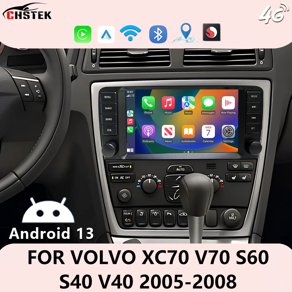 CHSTEK Android Stereo Wireless CarPlay 4G For Volvo V40 S40 S60 V70 XC70 2005-2009  4G Bluetooth GPS Navigation Car Radio
