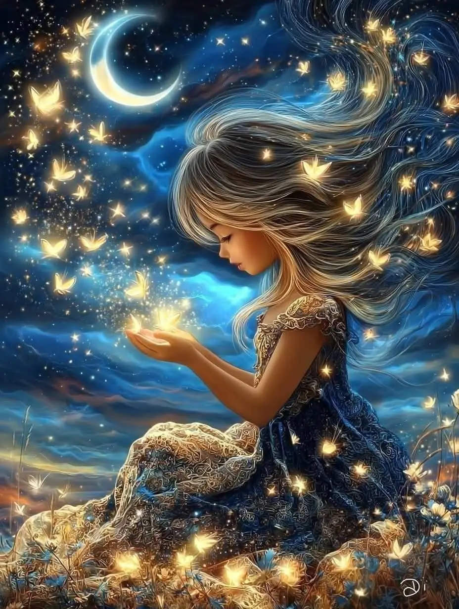 

JMINE Div 5D маленькая девочка ночь луна звезда полная алмазная живопись наборы для вышивки крестом художественные персонажи мультфильмов 3D краска по бриллиантами