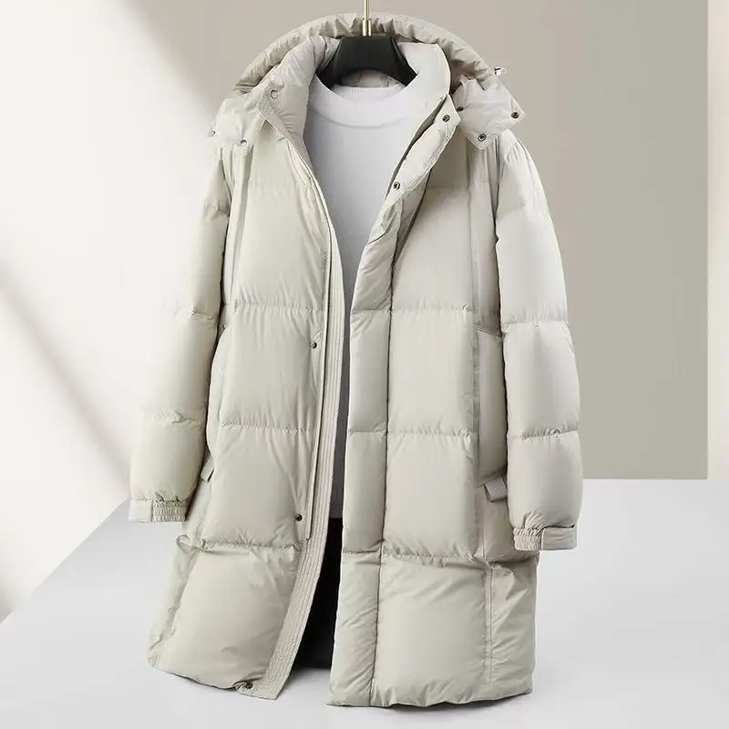 2025 Autumn/Winter New Men's Hooded Down Jacket Medium to Long, Thickened, Warm, High Filling, Lightweight Luxury Casual Jacket