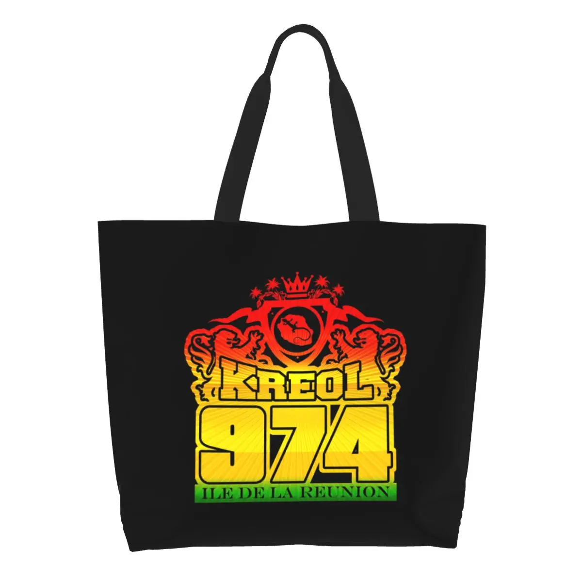 Cute Kreol 974 Reunion Island Shopping Tote Bag Reusable Canvas Groceries Shopper Shoulder Bag